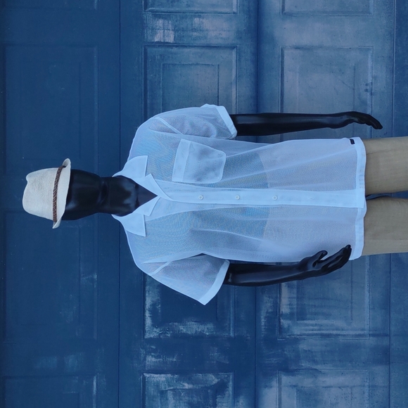 Syllables Systems Men's Mesh See Through White Summer Shirt - Picture 10 of 17